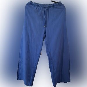 💥Women’s Sexy Blue Lightweight Split Thigh Wide Leg Pants with Drawstring’s